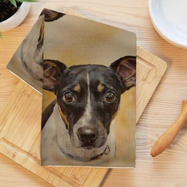 Imagem de Toalhas de cozinha vintage com retrato de cachorro, pano de prato absorvente decorativo caprichoso de microfibra, toalha de chá, toalhas de mão macias de waffle para decoração de casa de banho
