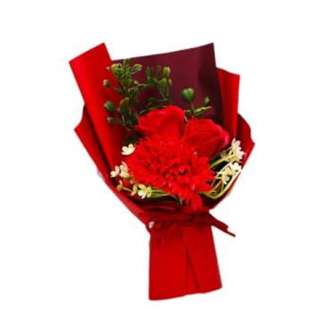 Imagem de Baoblaze Flores artificiais em sabonete, decoração floral para festas, buquês decorativos de flores de sabonete para o Dia de ação de Graças, Dia dos, Vermelho