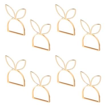 Imagem de 8 peças de anéis de guardanapo de coelhinho da Páscoa, porta-guardanapos de pano de coelho dourado, anéis de metal para decoração de mesa de jantar para decoração de casamento de festa de Páscoa na