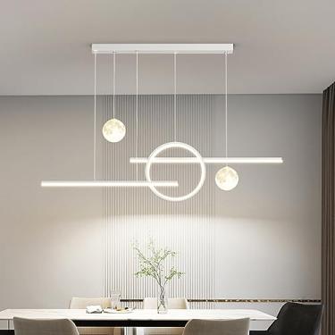 Imagem de Luminária pendente LED moderna e regulável com controle remoto para sala de estar, mesa de jantar, quarto, cozinha e escritório (branca, 100 cm de comprimento)