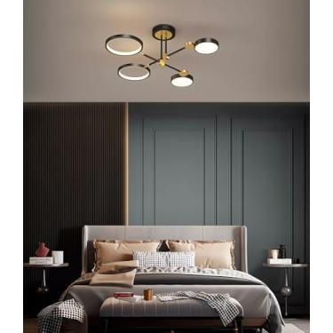 Imagem de Luminária de teto LED moderna e regulável com controle remoto para sala de estar, quarto, sala de jantar e escritório (preta, 4 lâmpadas).