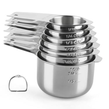 Imagem de Conjunto de 7 copos medidores de aço inoxidável, copos medidores empilháveis, utensílios de cozinha para utensílios de cozinha, utensílios de cozinha, colheres de copo de metal de encaixe, marcações