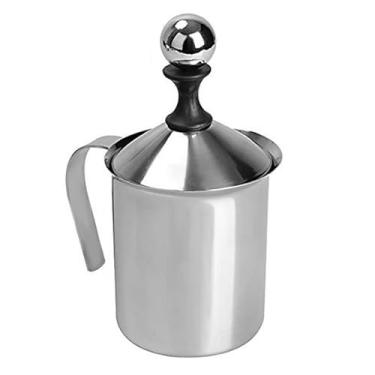 Imagem de Batedor de Creme Leite Portátil Malha Espuma Jarra Café Cappuccino com Tampa e Alça Aço Inoxidável