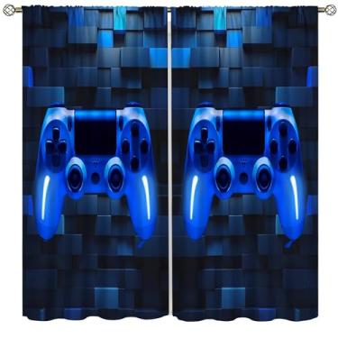 Imagem de ShiTingYu Cortinas para jogos para meninos, cortinas de janela de videogame para crianças, controle de jogo azul, tratamento de janela legal para meninos, quarto, sala de jogos, 106 x 113 cm, conjunto