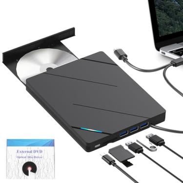 Imagem de Gravador de DVD Externo 8-em-1, Leitor para Laptop, Unidade Externa de CD/DVD para Laptop, Unidade de Disco Externa com Gravador de CD Compatível, USB 3.0, Tipo-C, Windows MacBook Linux Mac OS