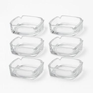 Imagem de Kit 6 Cinzeiro de Vidro Clássico Quadrado com 4 Apoios 8,5 cm - Lua Mí