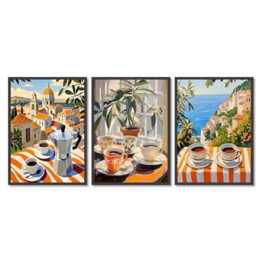 Imagem de Pintura em tela vintage de pôster-comida de parede de café, cafeteria de viagem italiana, quente, cozinha, café, bar, decoração (SKU4-3PCS, 40,6 x 60 cm), moldura preta)