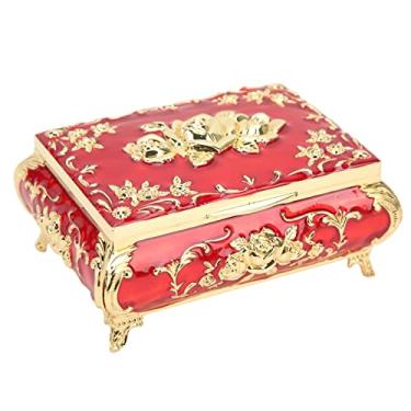 Imagem de Diydeg Caixa de Joias Vintage, Design Em Relevo Rosa, Resistente à Ferrugem, Caixa de Armazenamento de Joias de Liga de Zinco Com Flanela Interna para Coleção de, Presente de (Ouro Vermelho)