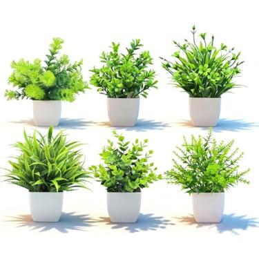 Imagem de DEEDOCHY Plantas artificiais, 6 unidades de plantas falsas, pequenas plantas falsas, acessórios de banheiro para uso interno, Halloween, casa, cozinha, escritório, mesa, decoração