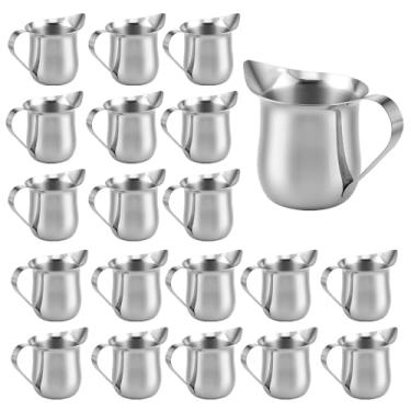 Imagem de JAPCHET Pacote com 20 jarras pequenas de metal de 85 g, cremes de sino de aço inoxidável com bico de servir, mini jarra para servir leite, creme de café, molho, xarope de bordo