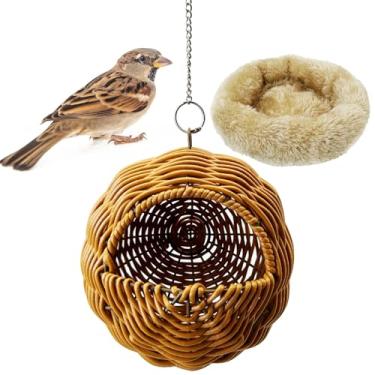 Imagem de Apatal Ninho de pássaros de vime para gaiola, casa de periquito pendurado, cama de reprodução de papagaios à prova de mastigação, pequenos periquitos, cabana de balanço, acessórios de gaiola de