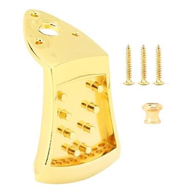 Imagem de Kit de cauda de bandolim de 8 cordas - Peça traseira de substituição de capa de bandolim de metal com fivela de cinto e parafusos, placa de corda de instrumento musical (ouro)