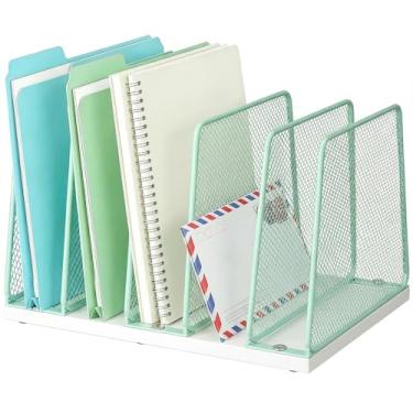 Imagem de AUPSEN Organizador vertical de arquivos para mesa, suporte de pasta de arquivos de madeira com 5 seções, classificador de armazenamento, organizador de mesa de papel, organizadores de espaço de