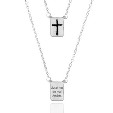 Imagem de Colar Escapulário Aço Inoxidável Cruz Livrai-nos do Mal Amém Aço Inox