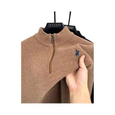 Imagem de Suéter Masculino De Inverno Quente De Tricô Com Gola Meio Zíper E Bord