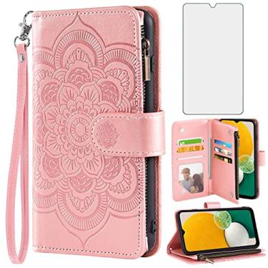 Imagem de Asuwish Capa carteira compatível com Samsung Galaxy A13 5G e protetor de tela de vidro temperado flor couro flip porta-cartão suporte capa para celular Gaxaly A13 G5 Galaxies 13A SM A136U ouro rosa