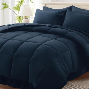 Imagem de Juego de Edredón Anluoer Tamaño Full Azul Marino 7 Piezas