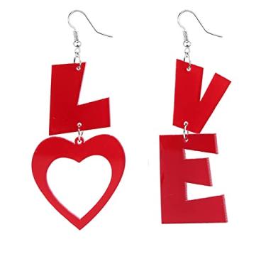 Imagem de ONLYJUMP Brincos de Dia dos Namorados Assimétrico Amor Coração Brincos para Mulheres Acrílico Letra Formato de Coração Brincos de Amor Fofos Presentes de Dia dos Namorados Namoradas, Acrílico, unkow