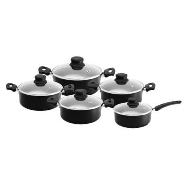 Imagem de Conjunto De Panelas e Caçarolas Preto Teflon Antiaderente 5 Peças - AR