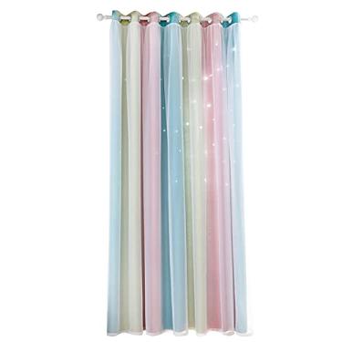 Imagem de 1 peça Cortina de Bloqueio Luz e Isolamento Simples com Padrão Estrela Furada em Degradê para Quarto Sala Estar