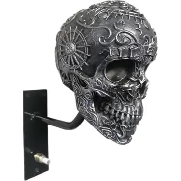 Imagem de AERFGDE Suporte de caveira de capacete de motocicleta, suporte para capacete de parede, artesanato de resina, suporte de capacetes de caveira adequado para boné de motocicleta, boné de beisebol, boné