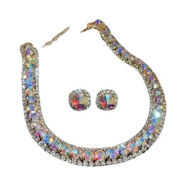 Imagem de Conjunto De Colar E Brincos De Cristal AB Rosa Para Mulheres, Acessóri