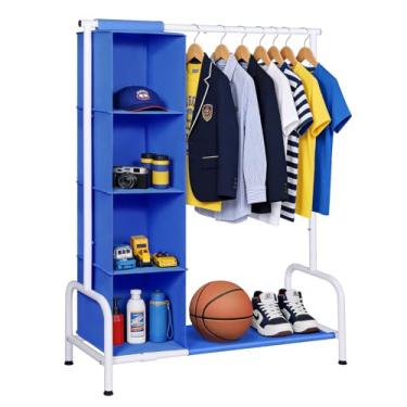 Imagem de Univivi Rack de fantasia infantil com organizador de pendurar, armazenamento de roupas infantis para pendurar roupas, roupas de dança para roupas de bebê, fantasias de dança, azul/branco
