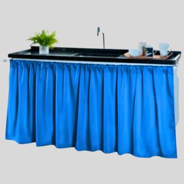 Imagem de Cortina Pia Cozinha Moderna Elegante 1,40 x 80 Decoração Balcão Tanque Tecido Oxford(Cortina Pia AZUL CLARO,2 UNIDADES)