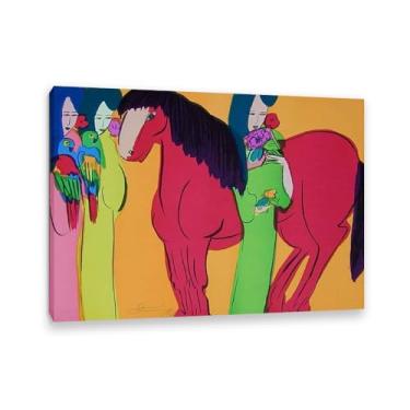 Imagem de SDYJ6GSW Walasse Ting Impressão de arte em tela cavalo vermelho fundo laranja galo famoso floral figura feminina reprodução de pintura colorida grande decoração de parede para quarto moldura de 80 x