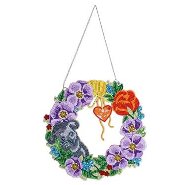 Imagem de Conjunto de enfeites guirlanda redonda DIY Wreath Pintura Diamante 5D para decoração janela parede e porta adultos crianças