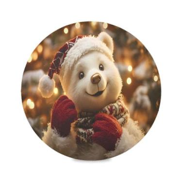 Imagem de STAYTOP Jogo americano redondo de urso branco com um cachecol 6 peças, tapetes de mesa antiderrapantes fáceis de limpar para decoração de mesa de festa e churrasco em casa