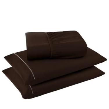 Imagem de Jogo De Lençol Com 3 Peças, Fronha Com Ponto Palito, Tecido Suave(Tabaco,Casal)