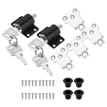 Imagem de PATIKIL 2 peças de fechadura de janela de porta deslizante, fechadura com chave de empurrar, fechaduras de porta de pátio sem necessidade de perfuração para janelas deslizantes horizontais, preto