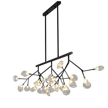 Imagem de Lustre Nordic Branch Sputnik, Lustre contemporâneo retangular Firefly com 27 lâmpadas de vidro transparente e LED G4 policromático para iluminação interna de ilha de sala de jantar, preto e