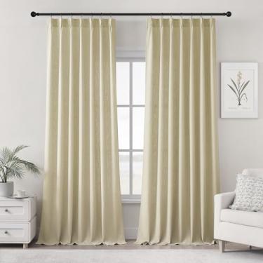 Imagem de Cortinas longas cáqui acastanhado, 300 cm, cortinas plissadas de linho extralongas, 2 painéis para sala de estar, quarto, linho, espesso, linho, ganchos, abas traseiras, 300 cm, cortinas para janela