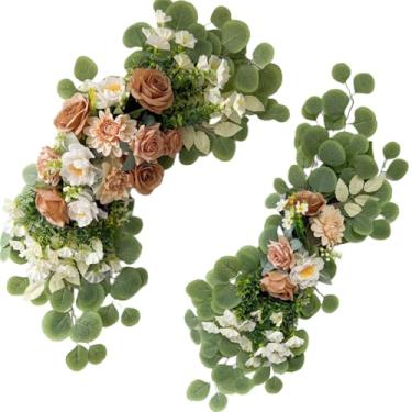Imagem de H&S BRIDAL Flores de arco de casamento, floral rosa artificial Dalia com eucalipto vegetal de mães, conjunto de 2 arranjos de flores de seda para placa de boas-vindas, cenário de cerimônia, decoração