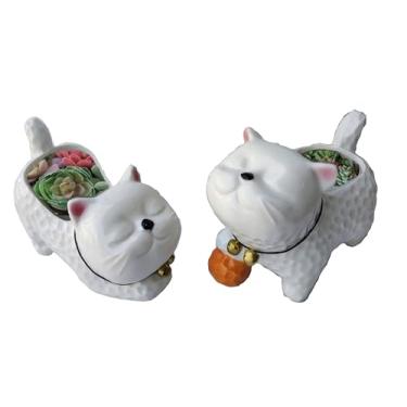 Imagem de WENDIN Lindo vaso de cerâmica para suculentas, pequeno vaso interno em forma de animal, lindos vasos de flores de cacto com drenagem para mesa de escritório e decoração de jardim doméstico (gato