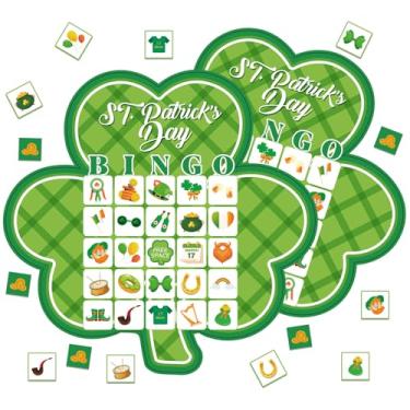 Imagem de YQUQWN 24 peças de jogos de bingo do dia de São Patrício, cartões de bingo com tema de trevo para artigos de festa de São Patrício, jogos de bingo, presentes de jogo de bingo