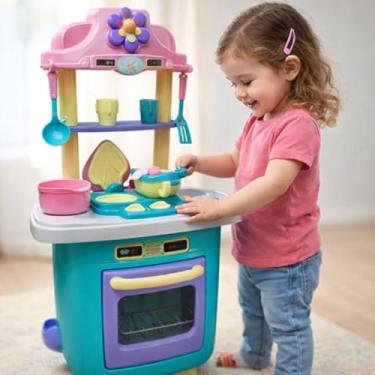 Imagem de Cozinha Infantil de Brinquedo Completa com Acessórios Fogão Porta que abre Pia Armário