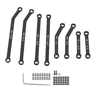 Imagem de Conjunto de tirante RC Kit de haste de tração de liga de alumínio de alto desempenho para AXIAL 1/24 SCX24 RC Crawler 8 hastes de tração 16 cabeças esféricas 35 anéis de borracha (Preta)