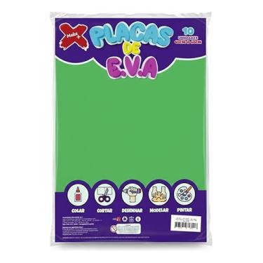 Imagem de Placa de EVA Liso Verde Grama, 40x60cm, Pacote com 10 Folhas, Material Flexível para Artesanato e Decoração Escolar