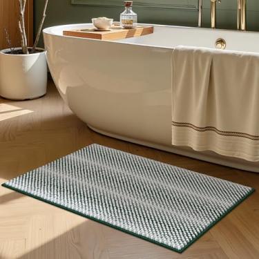 Imagem de ComiComi Tapete de banho verde sálvia pelúcia pompom super absorvente tapete de banheiro antiderrapante lavável na máquina tapete de banho para piso de banheiro secagem rápida 51 x 81 cm