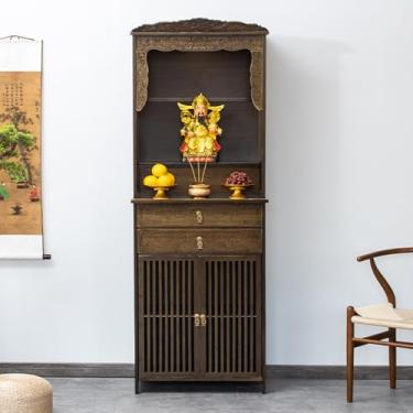 Imagem de Armário de santuário budista chinês com rack de armazenamento - Altar em pé para decoração de casa, exibição de oferta de meditação, solução de armazenamento espiritual para espaços pacíficos
