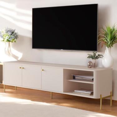 Imagem de Rack Para Sala Tv Até 70 Polegadas Moderno 3 Portas - Off White Dourado