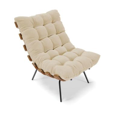 Imagem de Poltrona Costela Linho Base Metálica Preto M11 - D`rossi Cor A19 Bege