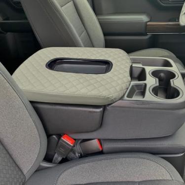 Imagem de Zxiaochun Capa de console central compatível com Chevy Silverado/GMC Sierra Jump Seat 2019-2024, 2025, capa protetora de couro, tampa do apoio de braço do console médio, cinza (SOMENTE para console de