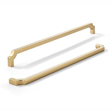 Imagem de khtumeware Pacote com 3 puxadores de armário de eletrodomésticos quadrados de 30,5 cm, ouro acetinado sólido, liga de zinco, alças resistentes para armários de cozinha/banheiro, gavetas e armários