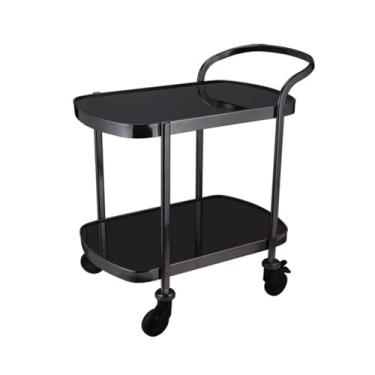 Imagem de Carrinhos de armazenamento de cozinha carrinho de serviço de bar de vinho preto, carrinho de barra de rolamento de 2 camadas com rodízios, armazenamento de rack de vinho de vidro de metal para cozinha