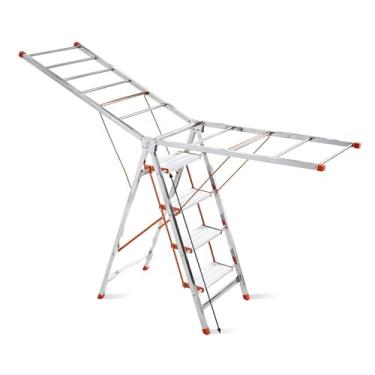 Imagem de Escada de ar para roupas, multifuncional, arejador de roupas, uso duplo, aço inoxidável, espesso, varanda, piso, ventilador, dobrável, interior e exterior (cor: Escada de 4 degraus)