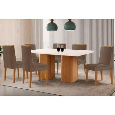 Imagem de Sala Jantar Mesa Maldivas Tampo c/ Vidro Curvo 180cm+6 Cadeiras Dakota